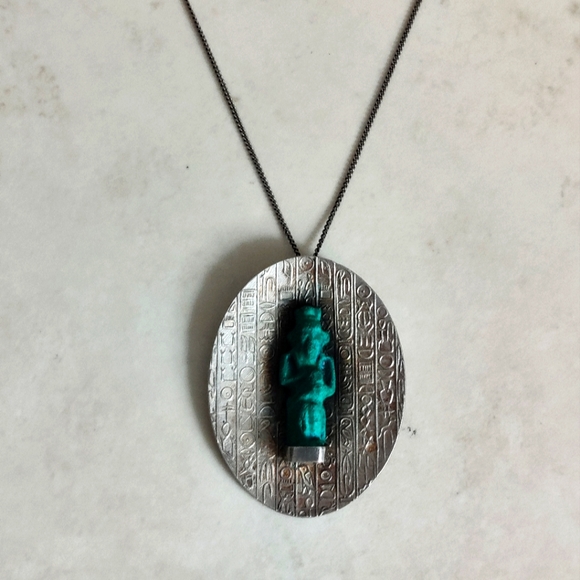 Egyptian Revival Pin/Brooch Necklace Sterling Silver Vintage - Picture 4 of 15